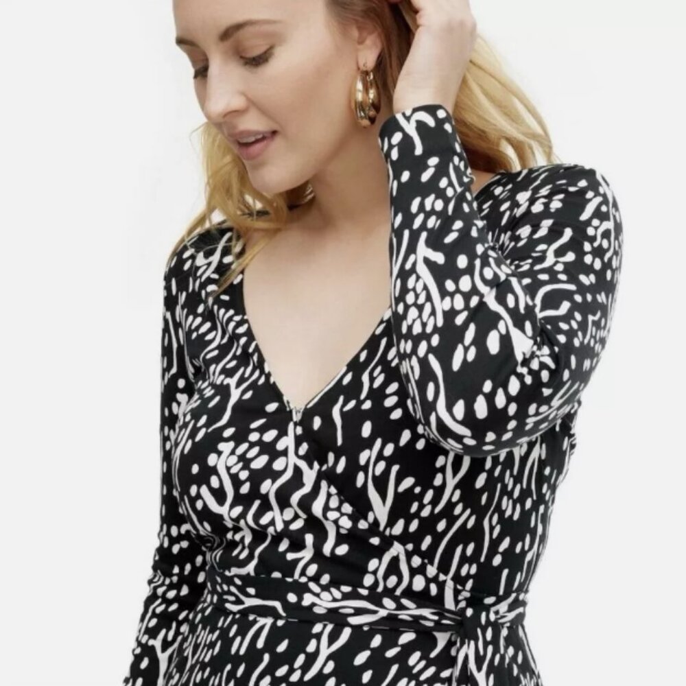 DVF for Target Black Midi Sea Spots Long-Sleeve Wrap Dress